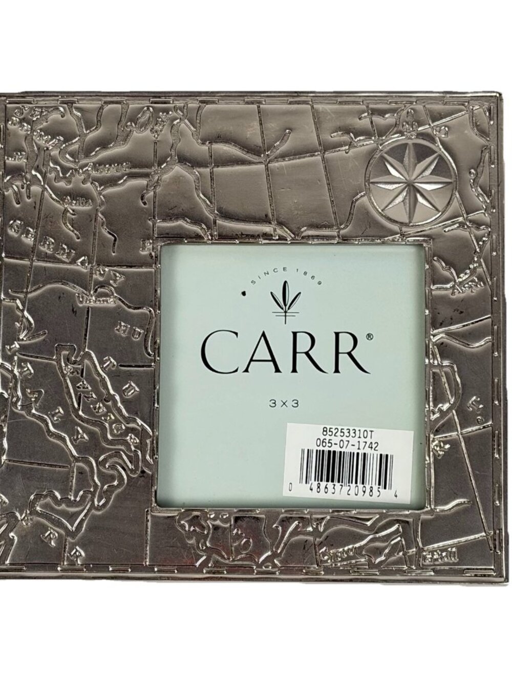 Carr Picture Frame Silver Tone Engraved Map Europe 5.25" Square 3" VTG 1998